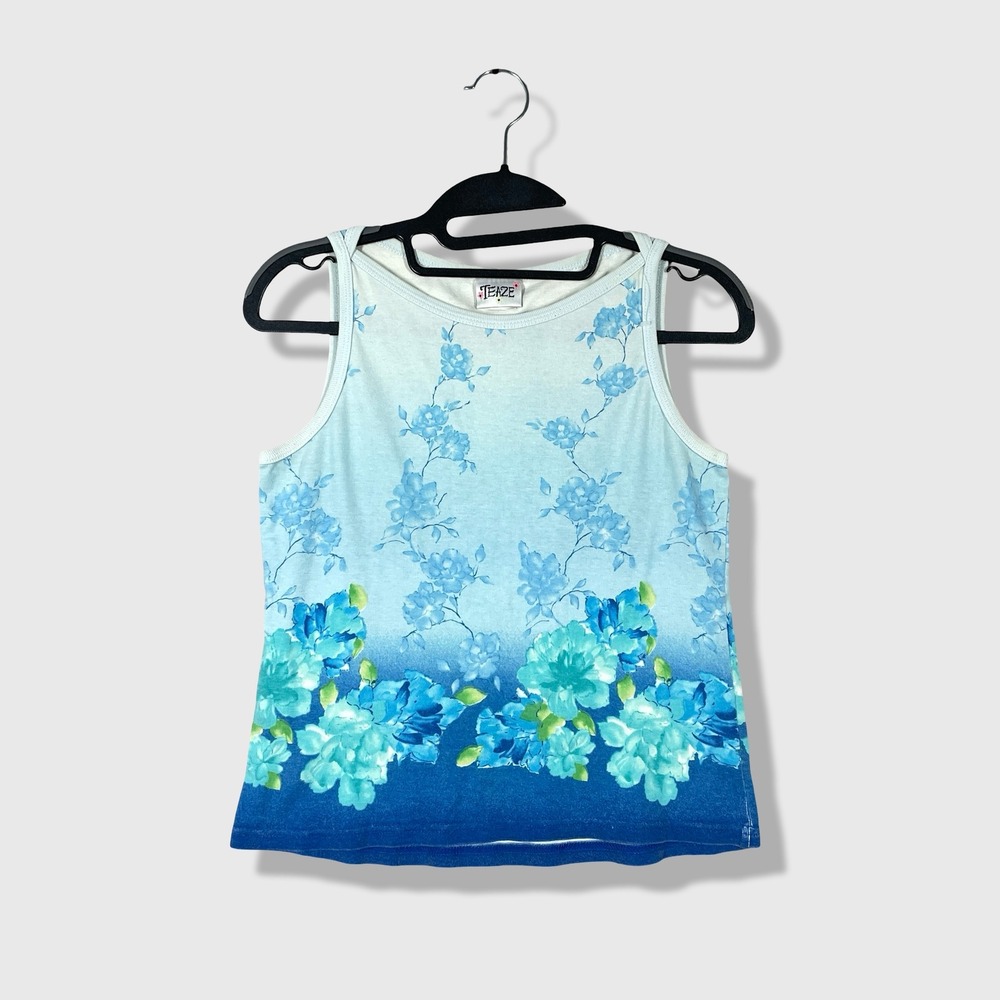 Teaze Tank Top Kids XL 16 Blue Floral Y2K‎ Aesthetic Boho Beachy Cute